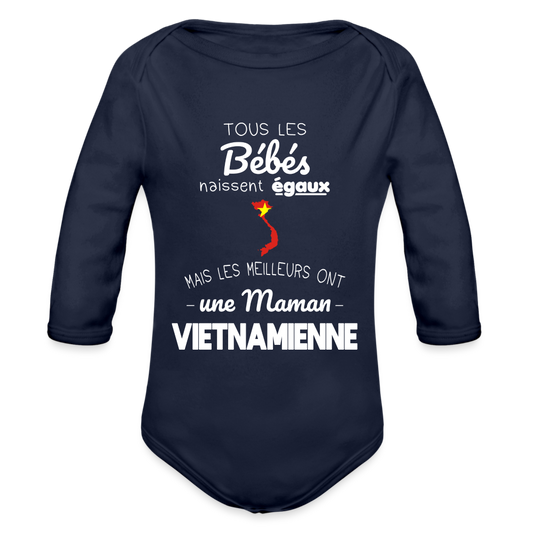 Body Bébé bio manches longues - Les Meilleurs Ont Une Maman Vietnamienne - marine foncé