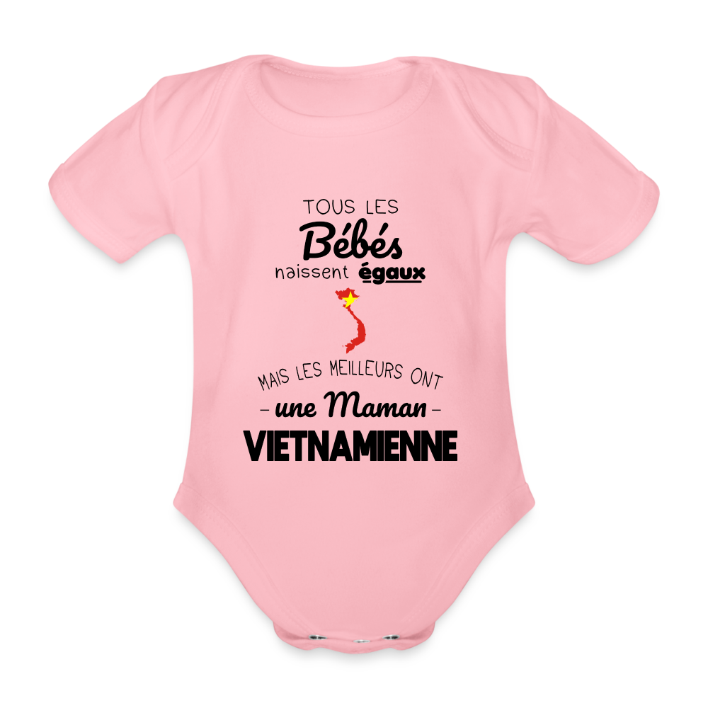 Body Bébé bio manches courtes - Les Meilleurs Ont Une Maman Vietnamienne - rose clair