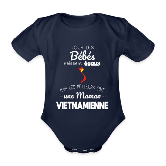 Body Bébé bio manches courtes - Les Meilleurs Ont Une Maman Vietnamienne - marine foncé