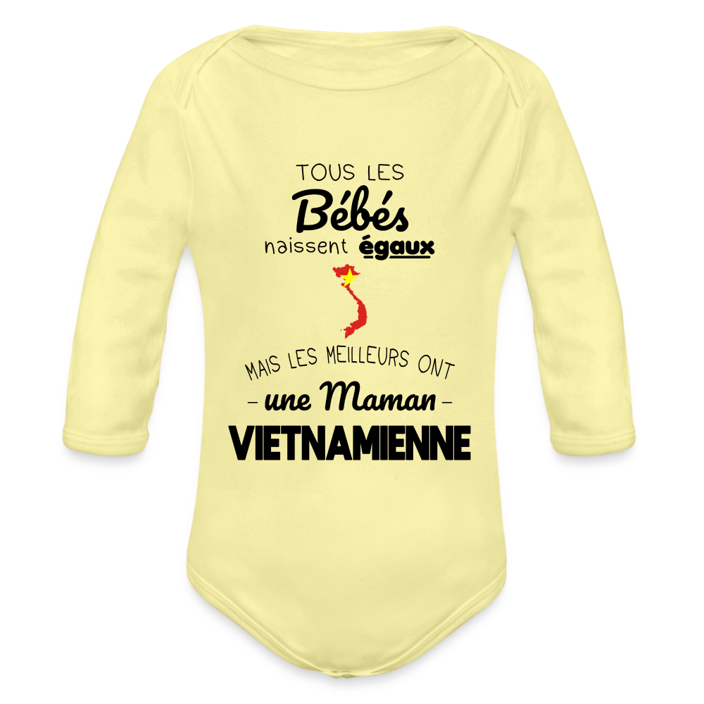 Body Bébé bio manches longues - Les Meilleurs Ont Une Maman Vietnamienne - jaune délavé