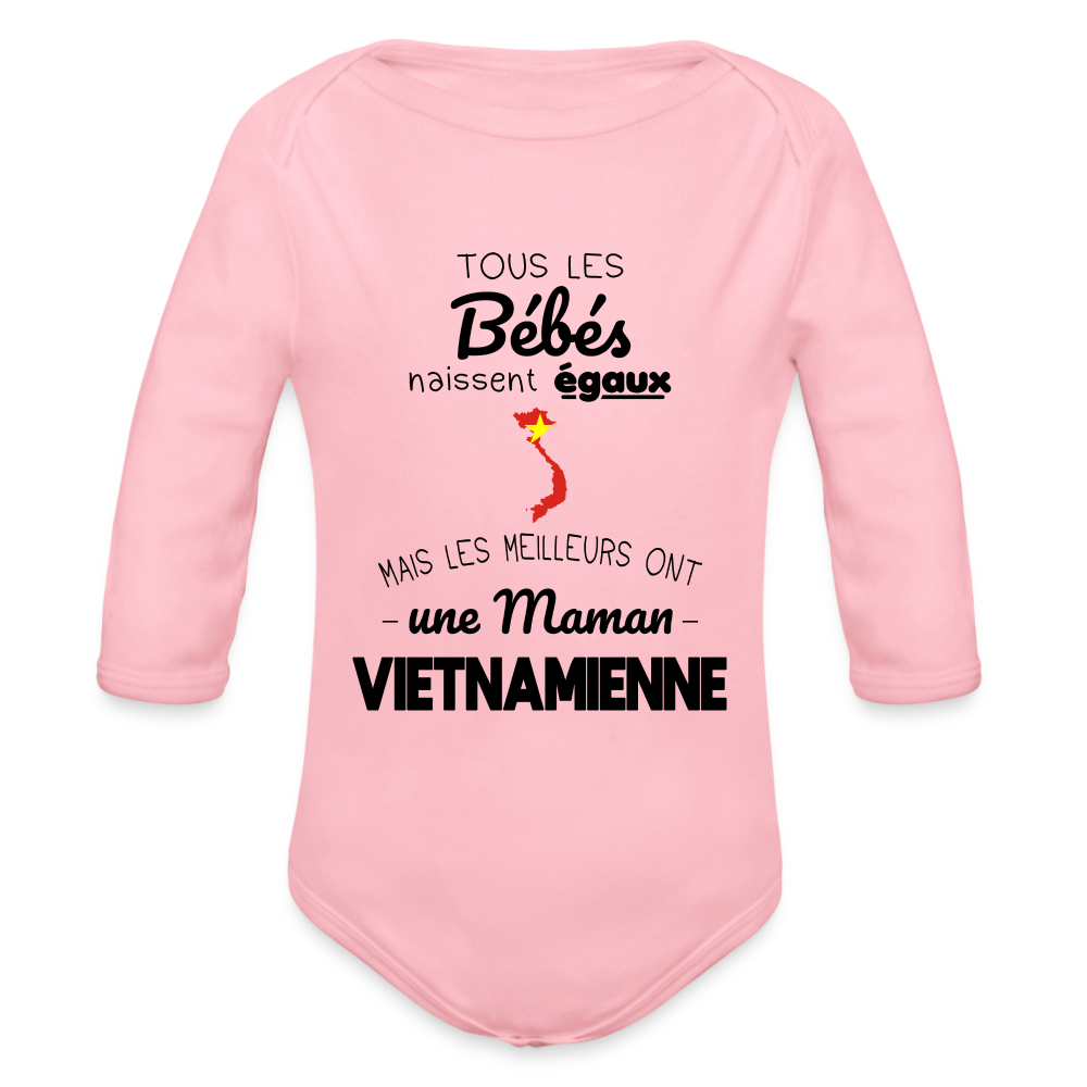 Body Bébé bio manches longues - Les Meilleurs Ont Une Maman Vietnamienne - rose clair