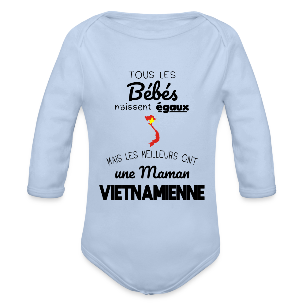 Body Bébé bio manches longues - Les Meilleurs Ont Une Maman Vietnamienne - ciel