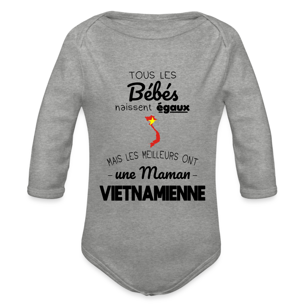 Body Bébé bio manches longues - Les Meilleurs Ont Une Maman Vietnamienne - gris chiné