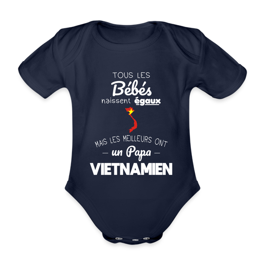 Body Bébé bio manches courtes - Les Meilleurs Ont Un Papa Vietnamien - marine foncé