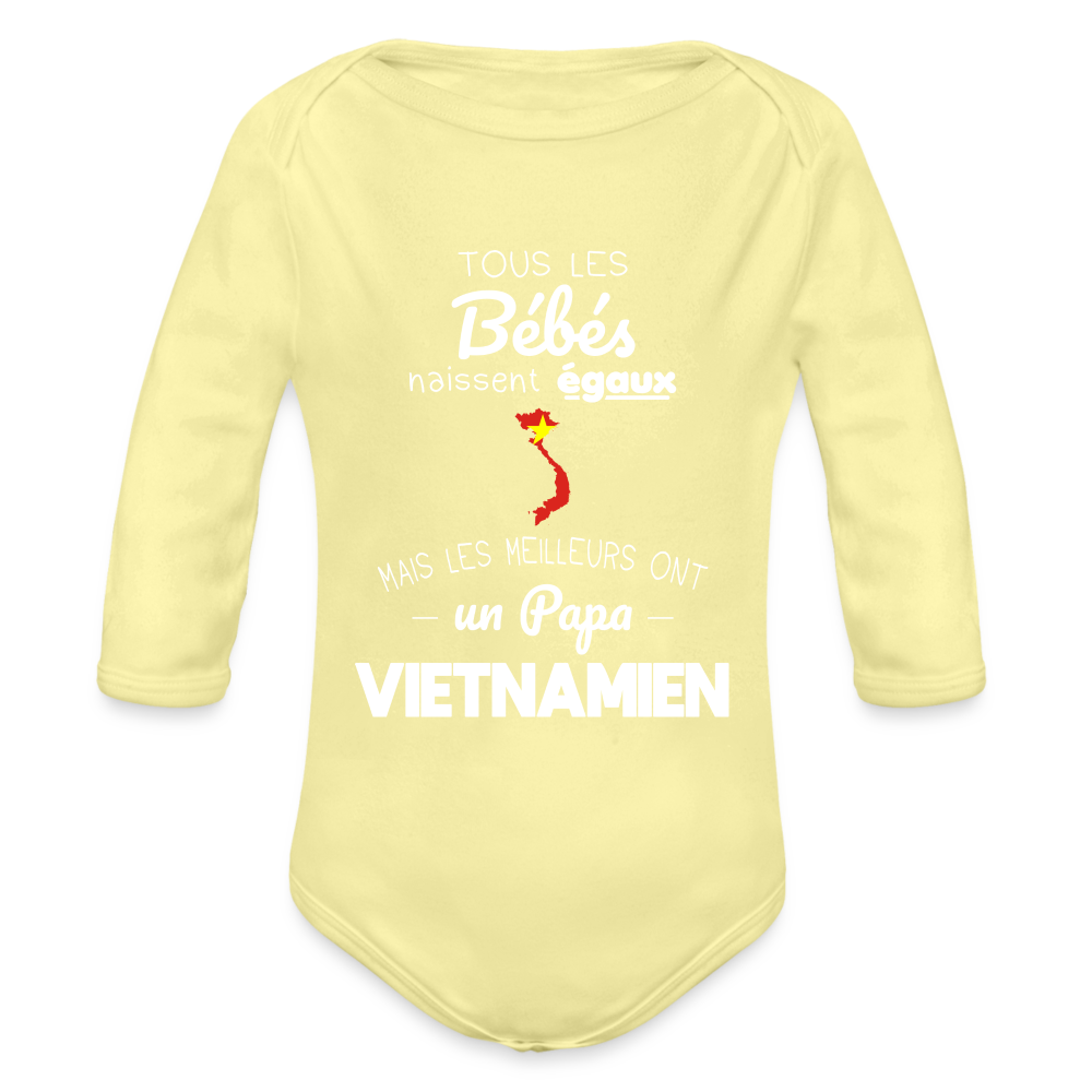 Body Bébé bio manches longues - Les Meilleurs Ont Un Papa Vietnamien - jaune délavé