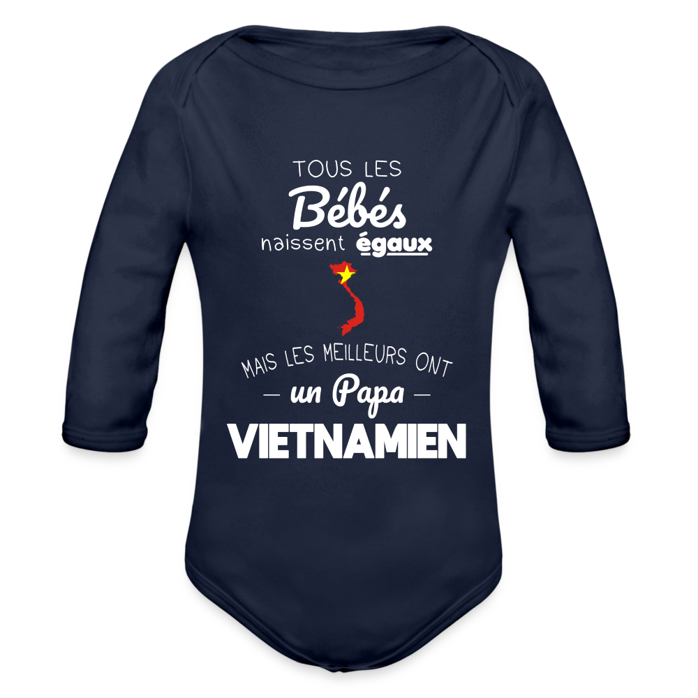 Body Bébé bio manches longues - Les Meilleurs Ont Un Papa Vietnamien - marine foncé