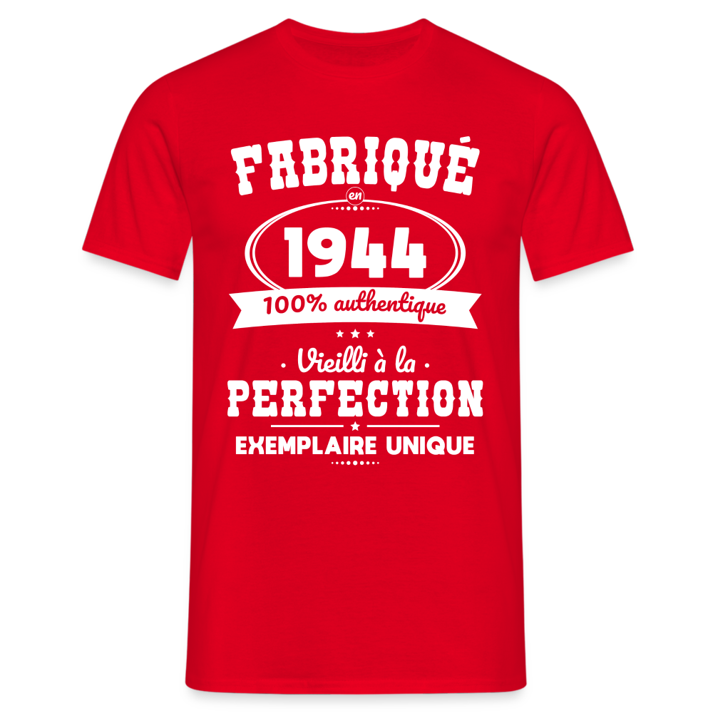 T-shirt Homme - Anniversaire 80 Ans - Fabriqué en 1944 - rouge