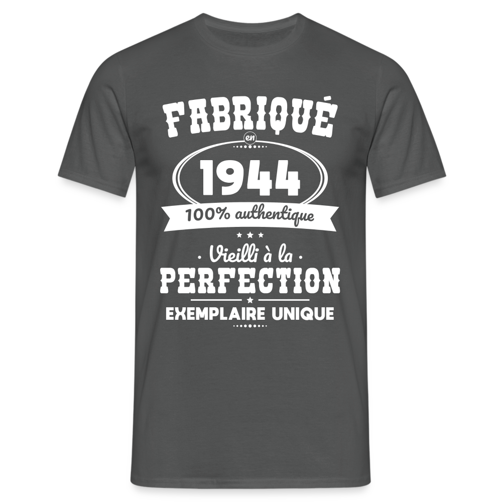 T-shirt Homme - Anniversaire 80 Ans - Fabriqué en 1944 - charbon