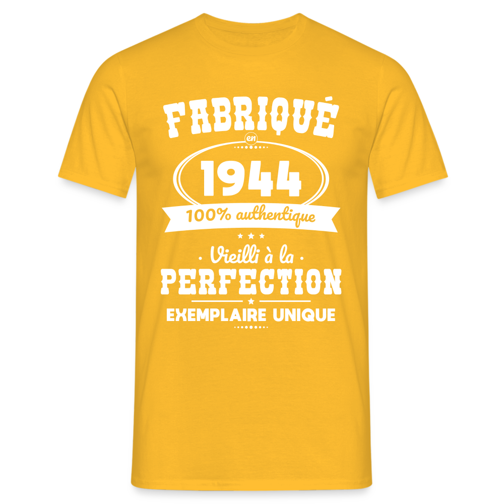 T-shirt Homme - Anniversaire 80 Ans - Fabriqué en 1944 - jaune