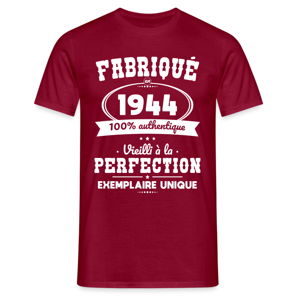 T-shirt Homme - Anniversaire 80 Ans - Fabriqué en 1944 - rouge brique