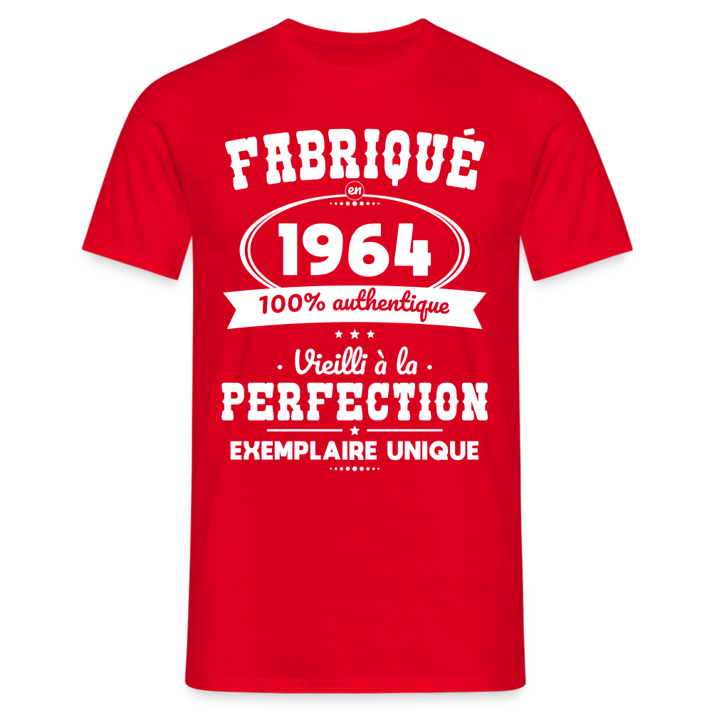 T-shirt Homme - Anniversaire 60 Ans - Fabriqué en 1964 - rouge