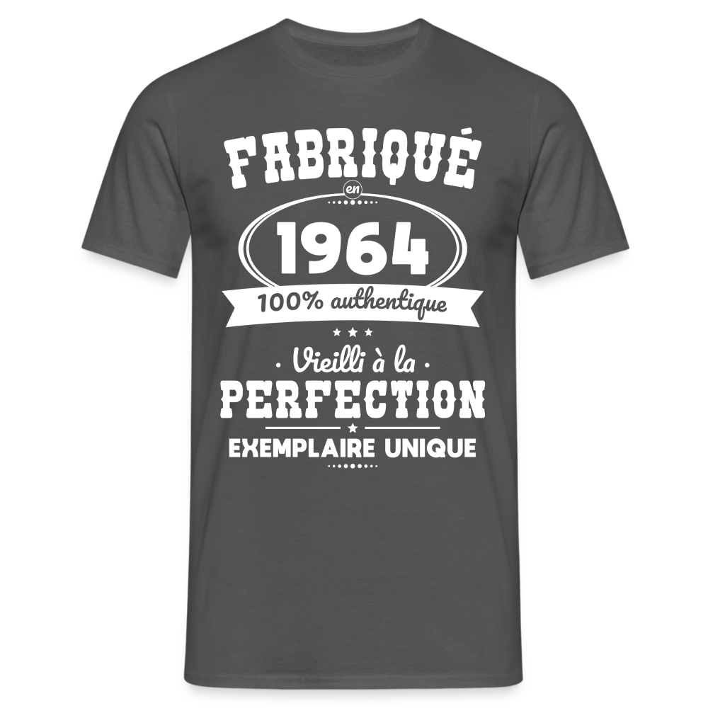 T-shirt Homme - Anniversaire 60 Ans - Fabriqué en 1964 - charbon