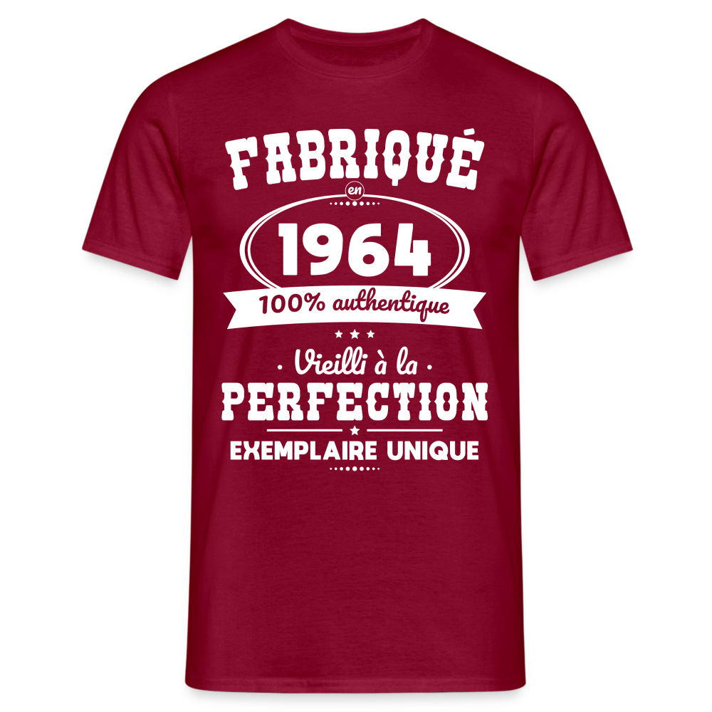 T-shirt Homme - Anniversaire 60 Ans - Fabriqué en 1964 - rouge brique