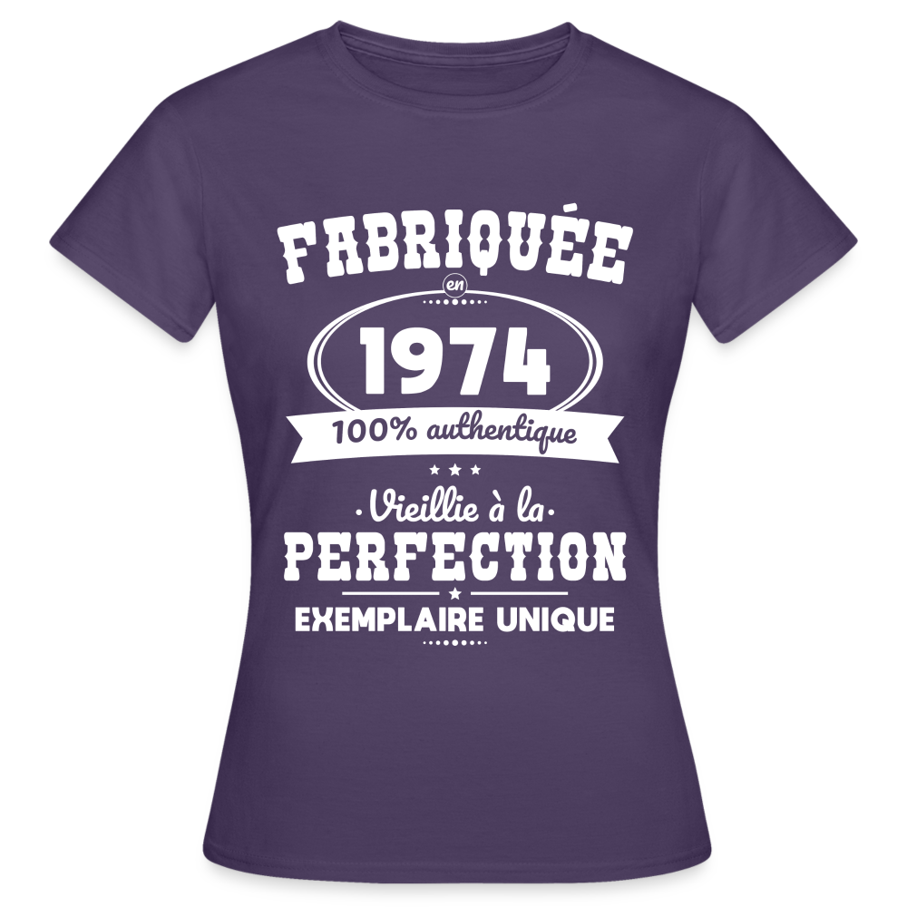 T-shirt Femme - Anniversaire 50 Ans - Fabriquée en 1974 - violet foncé