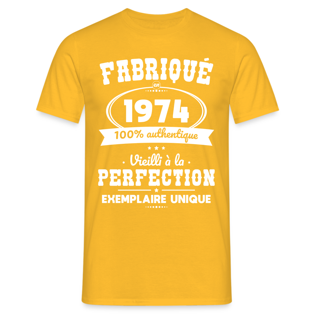 T-shirt Homme - Anniversaire 50 Ans - Fabriqué en 1974 - jaune