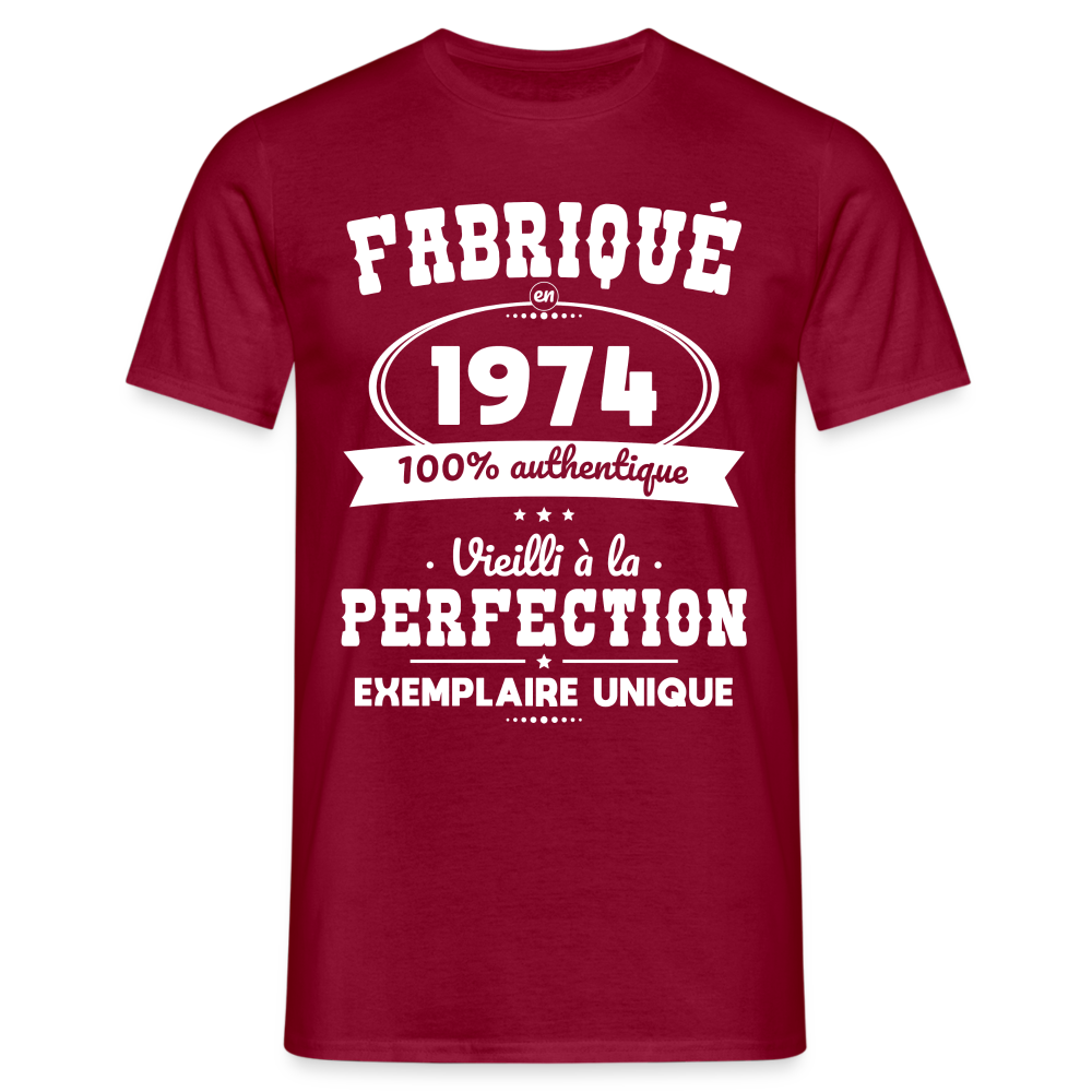 T-shirt Homme - Anniversaire 50 Ans - Fabriqué en 1974 - rouge brique