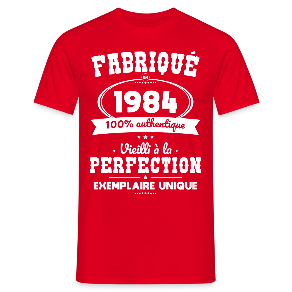 T-shirt Homme - Anniversaire 40 Ans - Fabriqué en 1984 - rouge