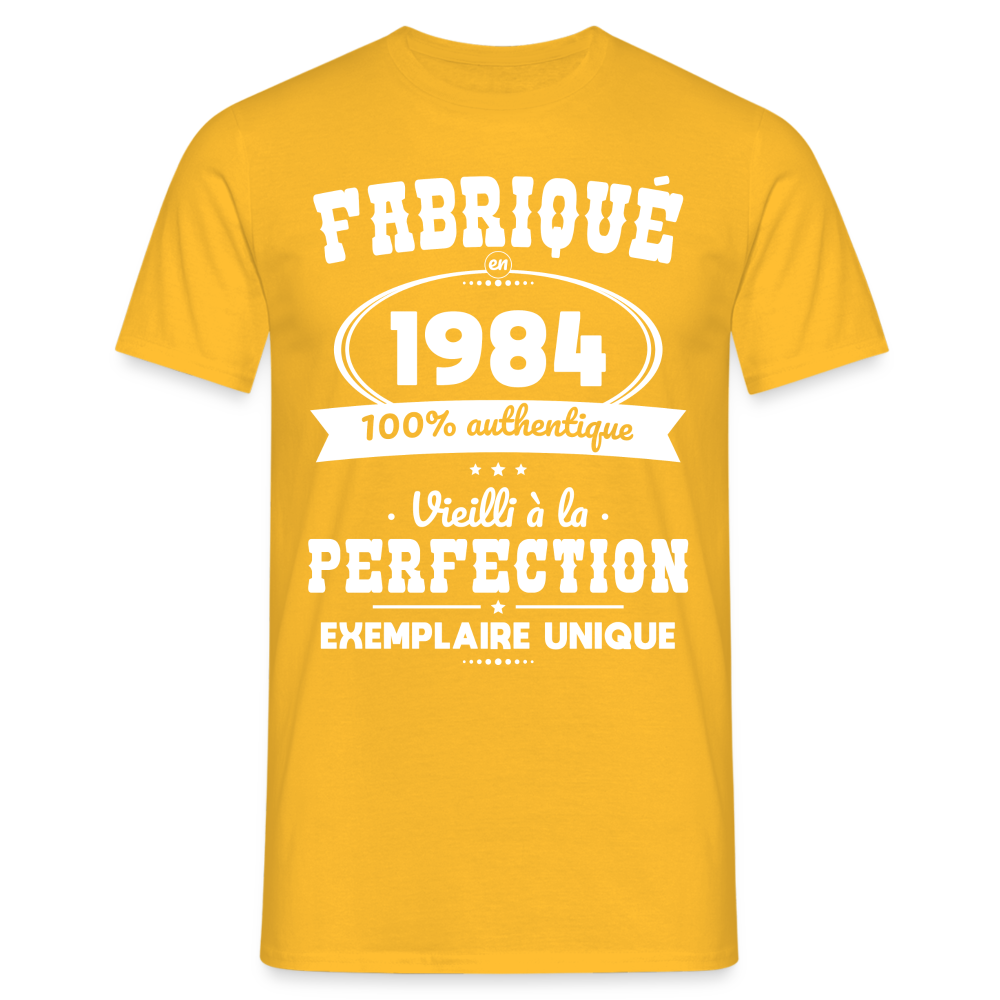 T-shirt Homme - Anniversaire 40 Ans - Fabriqué en 1984 - jaune