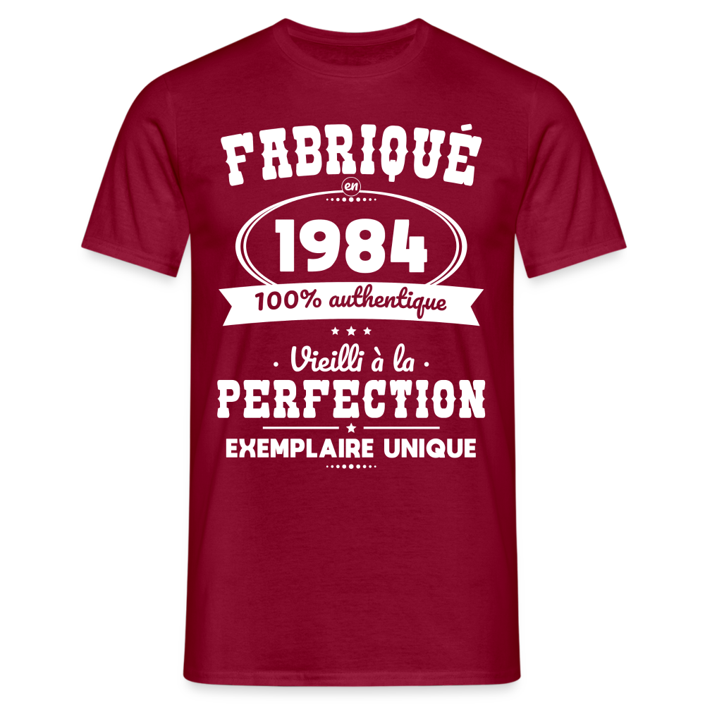 T-shirt Homme - Anniversaire 40 Ans - Fabriqué en 1984 - rouge brique