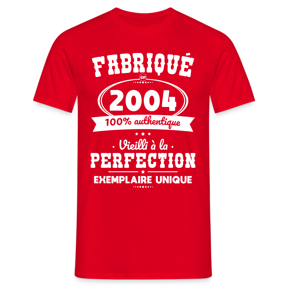 T-shirt Homme - Anniversaire 20 Ans - Fabriqué en 2004 - rouge