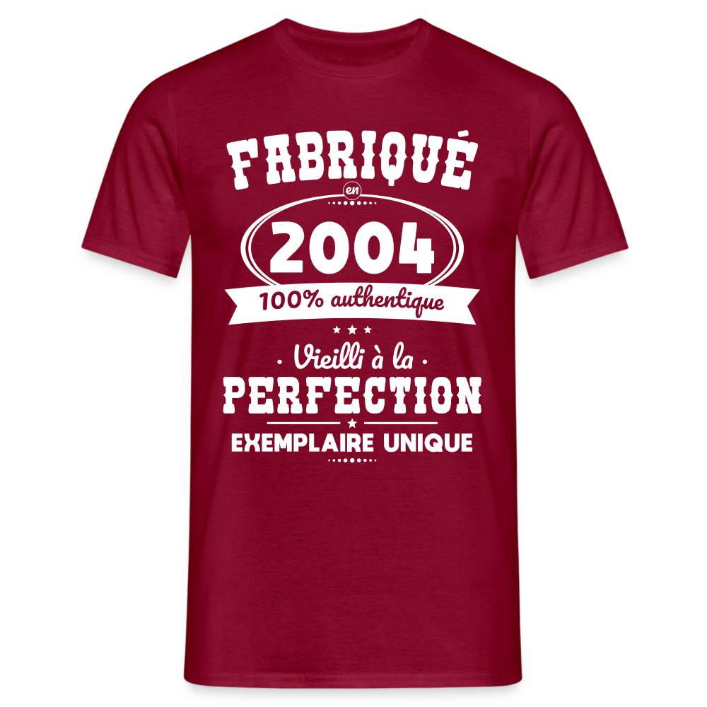 T-shirt Homme - Anniversaire 20 Ans - Fabriqué en 2004 - rouge brique