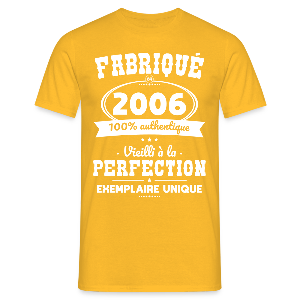 T-shirt Homme - Anniversaire 18 Ans - Fabriqué en 2006 - jaune