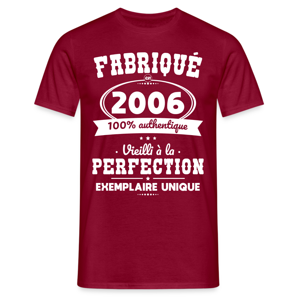 T-shirt Homme - Anniversaire 18 Ans - Fabriqué en 2006 - rouge brique