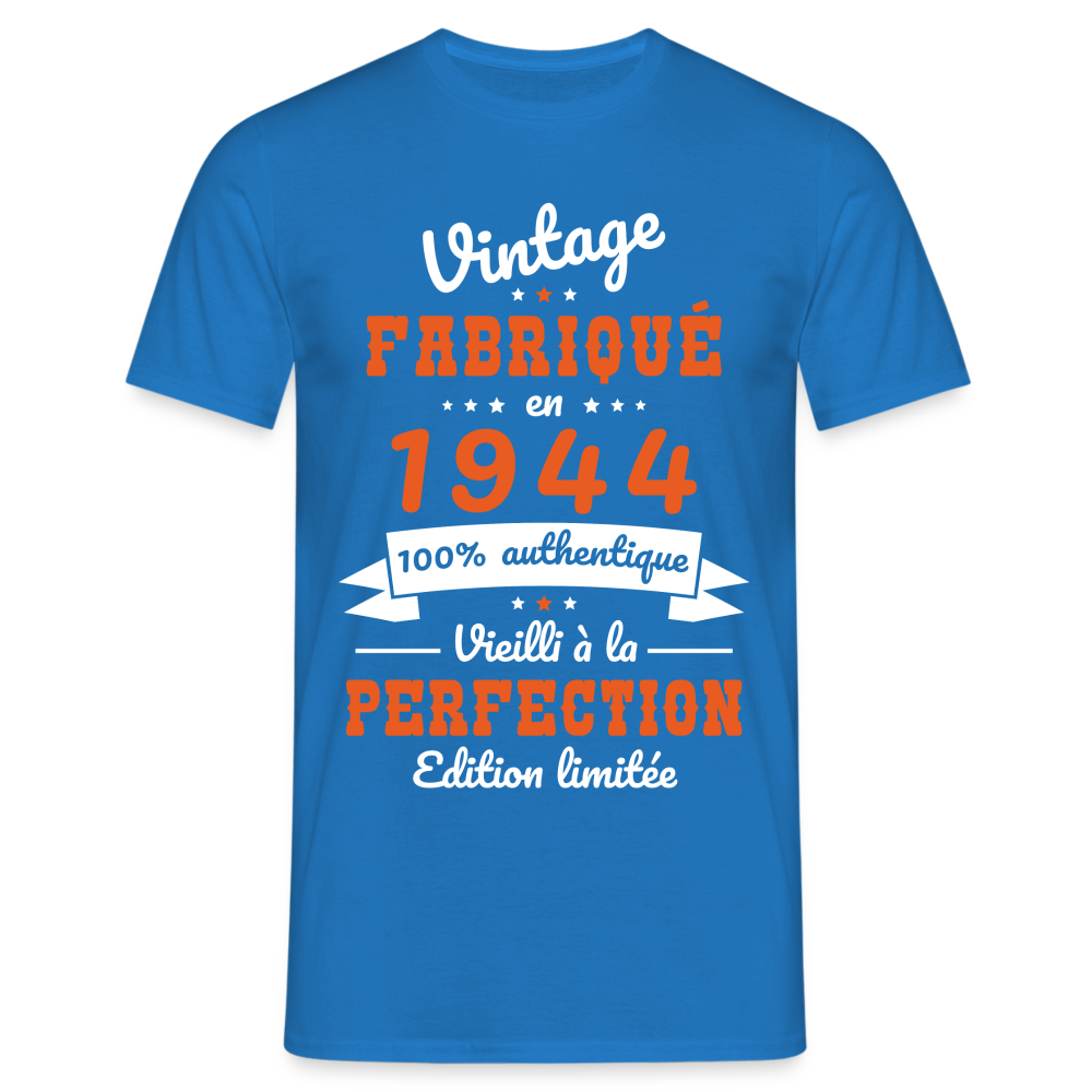 T-shirt Homme - Anniversaire 80 Ans - Vintage Fabriqué en 1944 - bleu royal