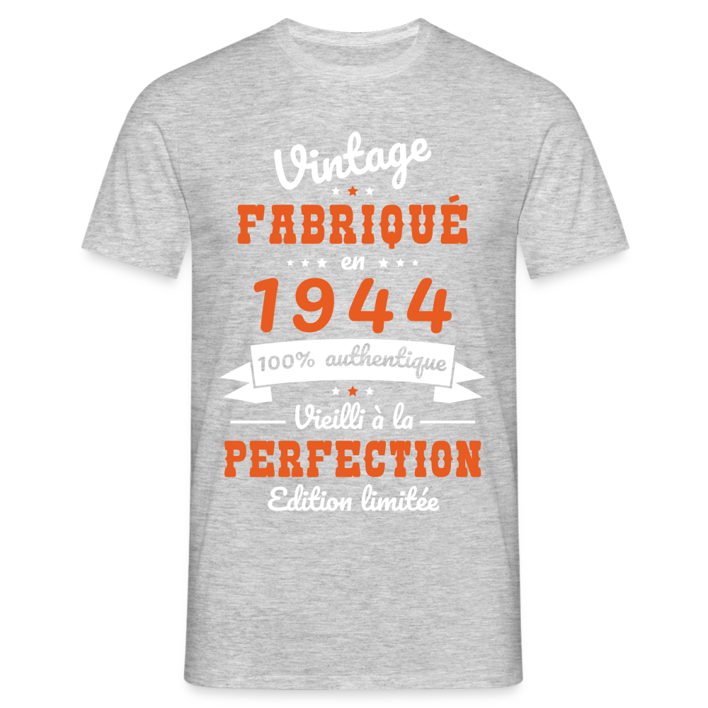 T-shirt Homme - Anniversaire 80 Ans - Vintage Fabriqué en 1944 - gris chiné