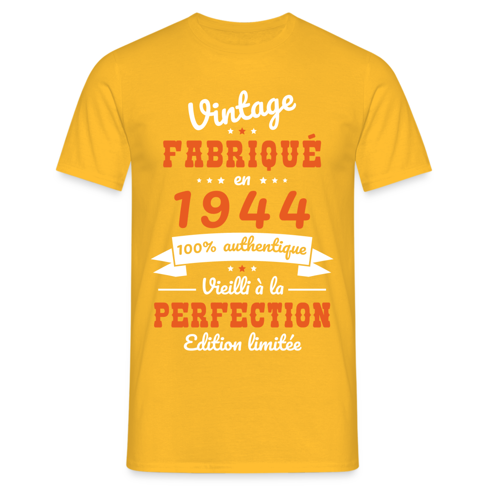 T-shirt Homme - Anniversaire 80 Ans - Vintage Fabriqué en 1944 - jaune