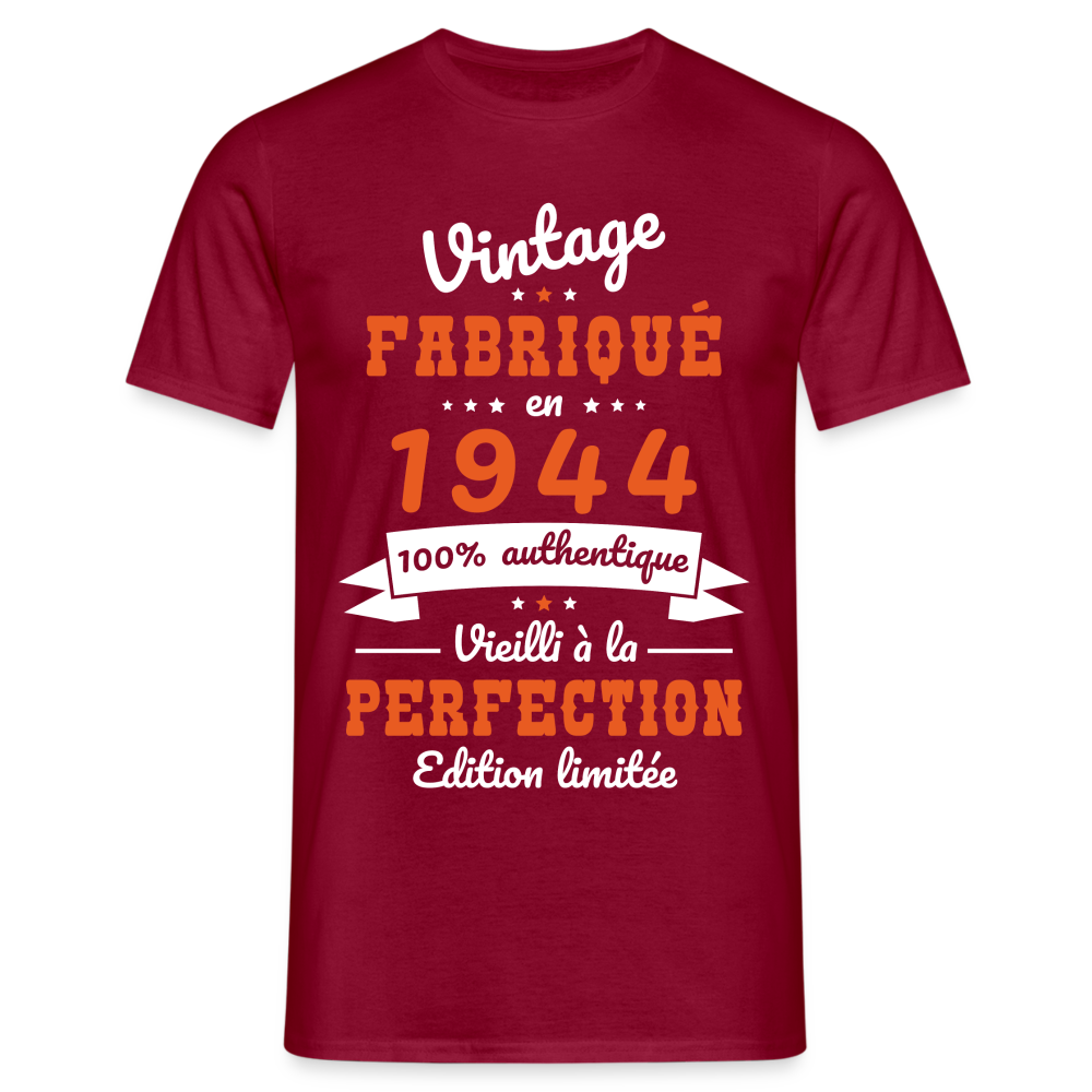 T-shirt Homme - Anniversaire 80 Ans - Vintage Fabriqué en 1944 - rouge brique