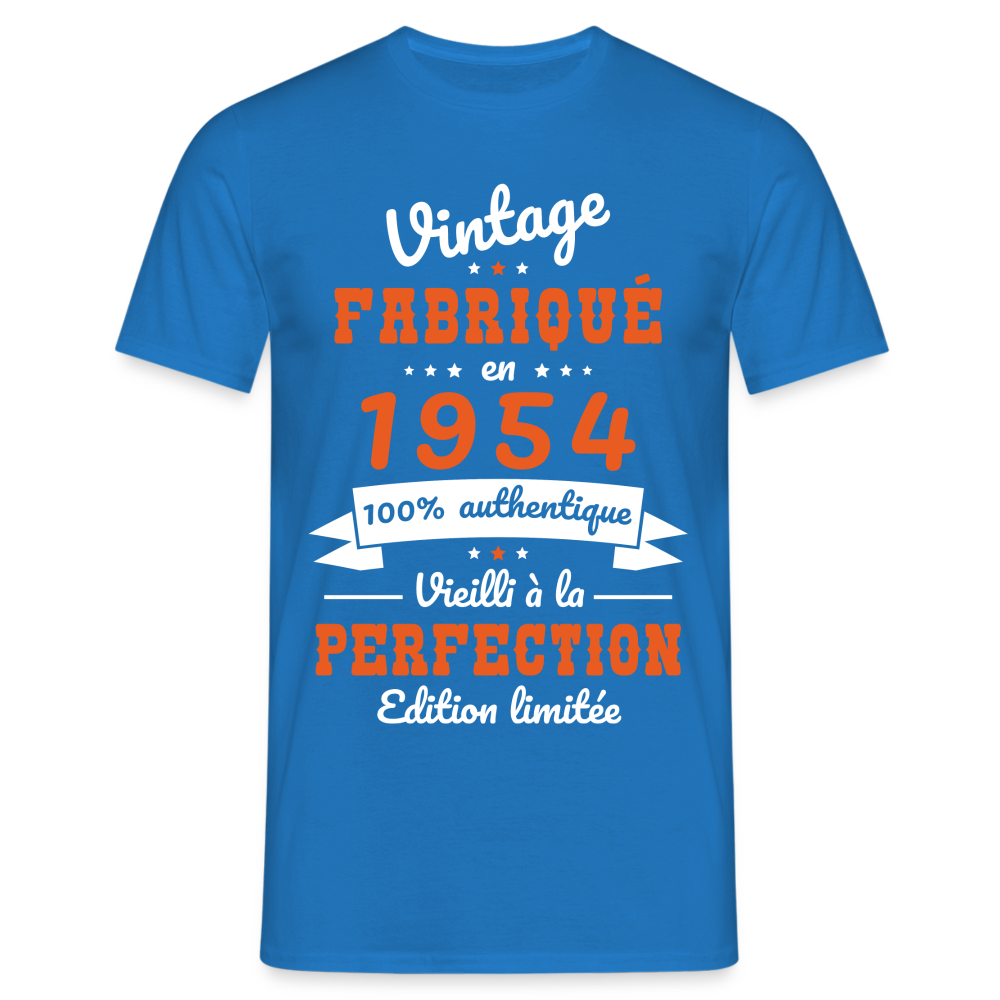 T-shirt Homme - Anniversaire 70 Ans - Vintage Fabriqué en 1954 - bleu royal