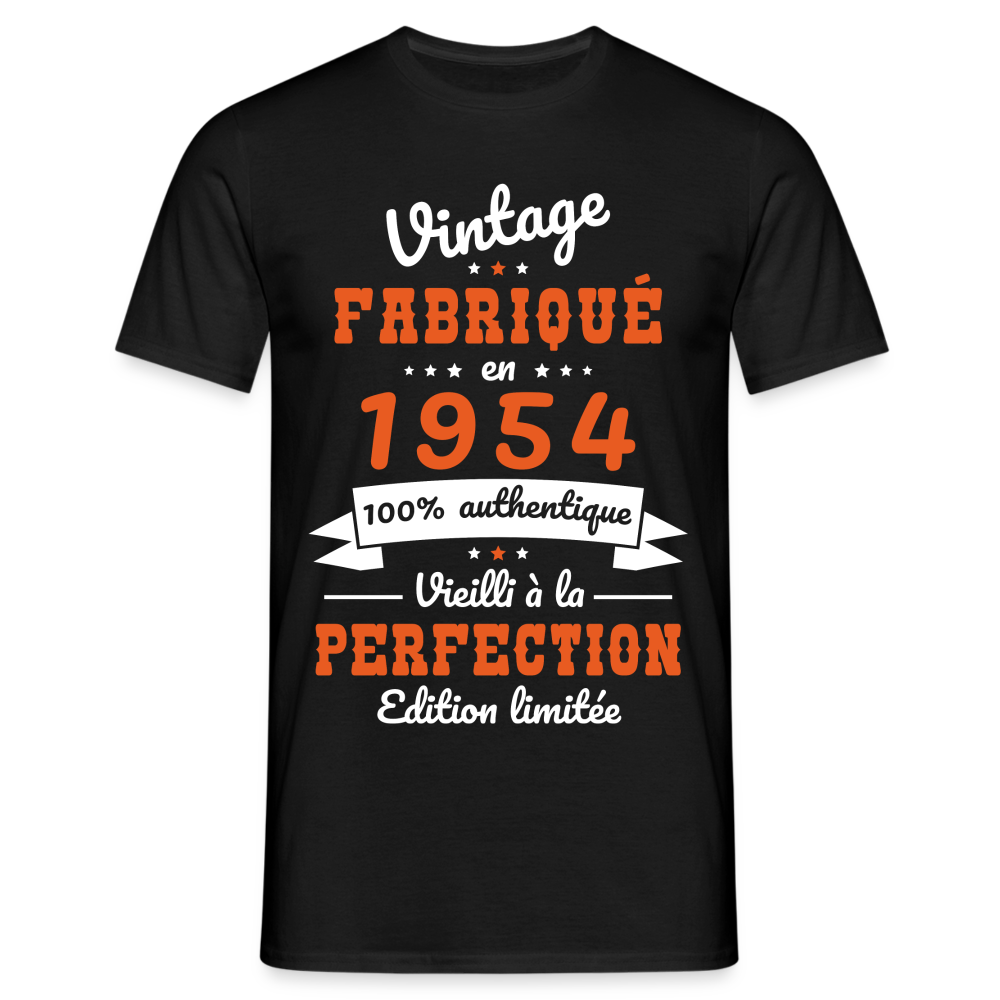 T-shirt Homme - Anniversaire 70 Ans - Vintage Fabriqué en 1954 - noir