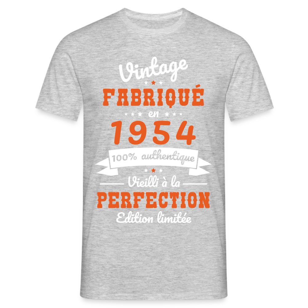 T-shirt Homme - Anniversaire 70 Ans - Vintage Fabriqué en 1954 - gris chiné