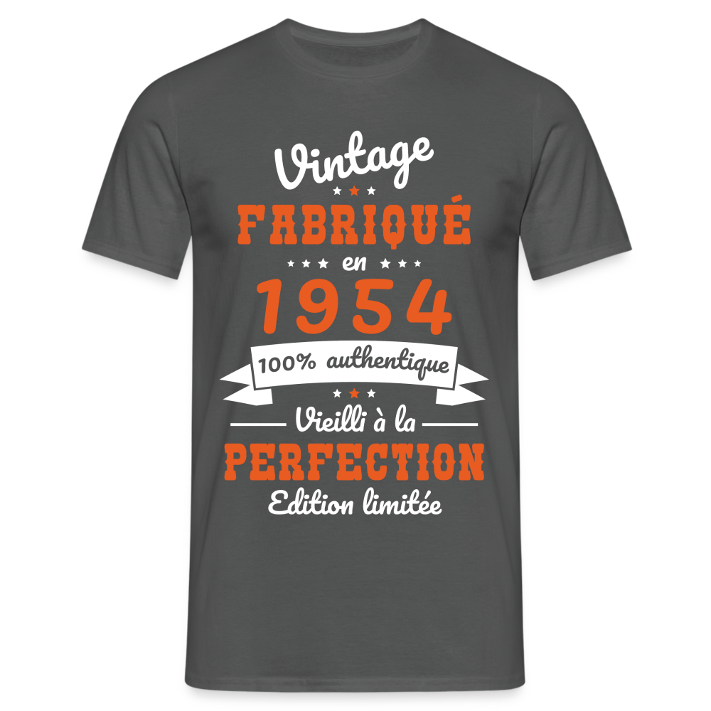 T-shirt Homme - Anniversaire 70 Ans - Vintage Fabriqué en 1954 - charbon