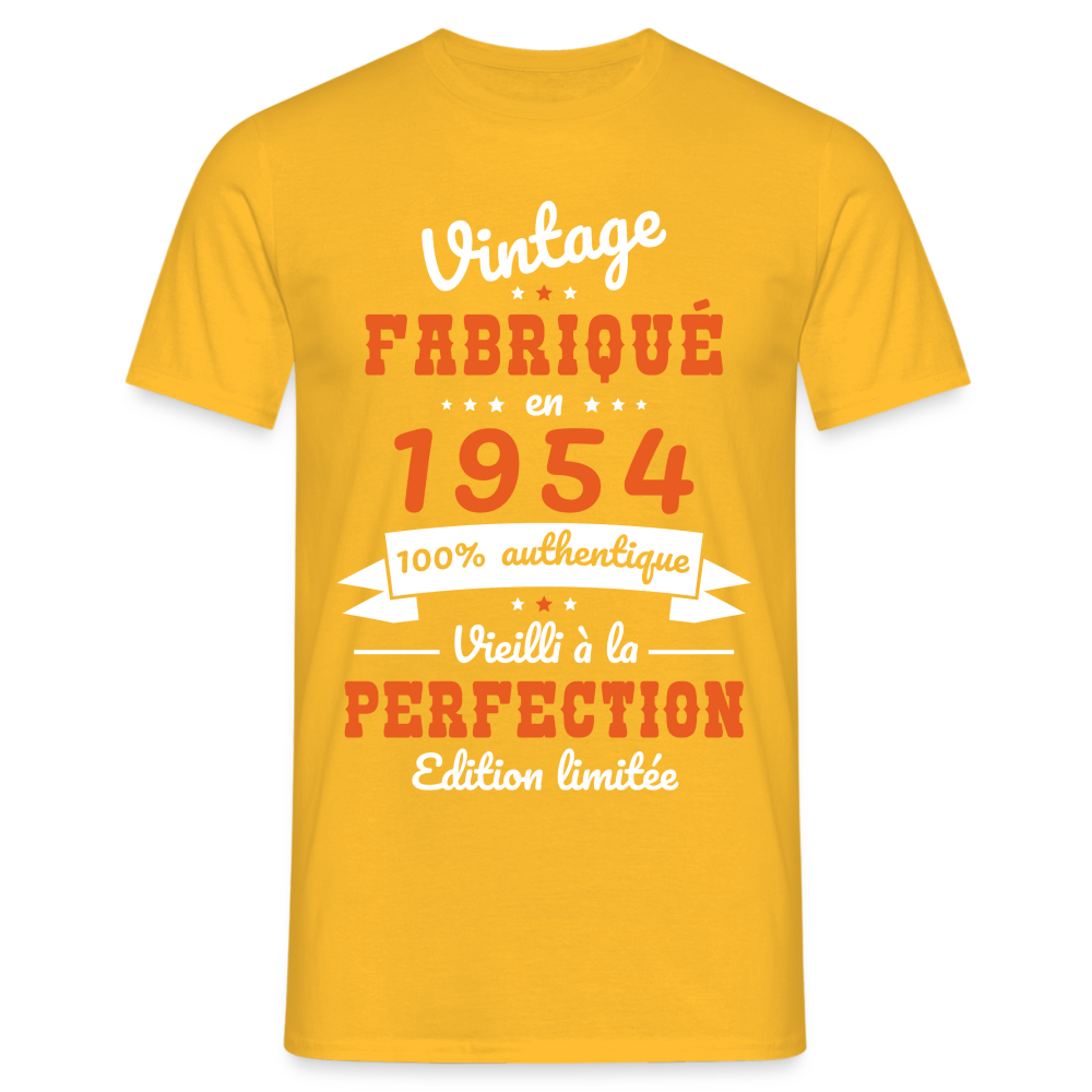 T-shirt Homme - Anniversaire 70 Ans - Vintage Fabriqué en 1954 - jaune