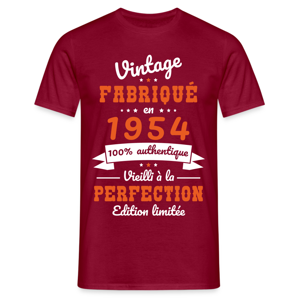 T-shirt Homme - Anniversaire 70 Ans - Vintage Fabriqué en 1954 - rouge brique