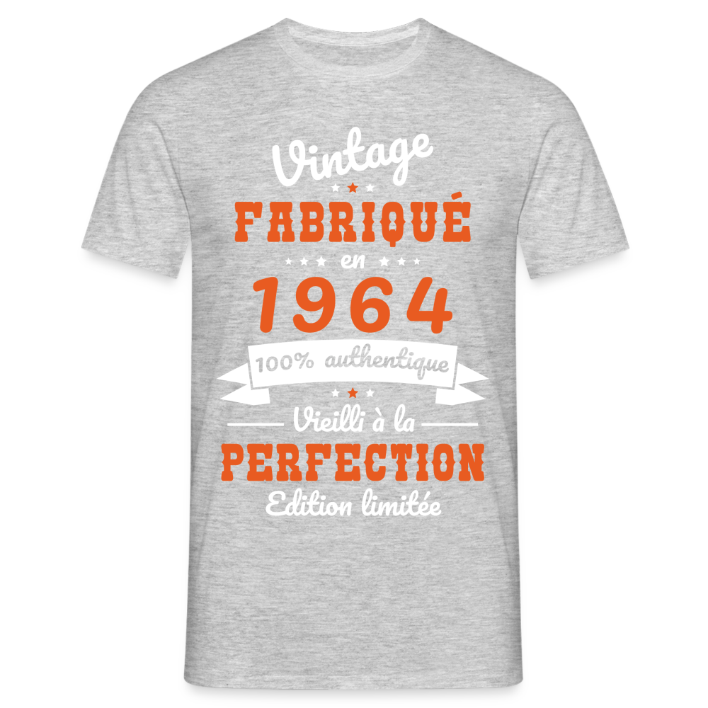 T-shirt Homme - Anniversaire 60 Ans - Vintage Fabriqué en 1964 - gris chiné