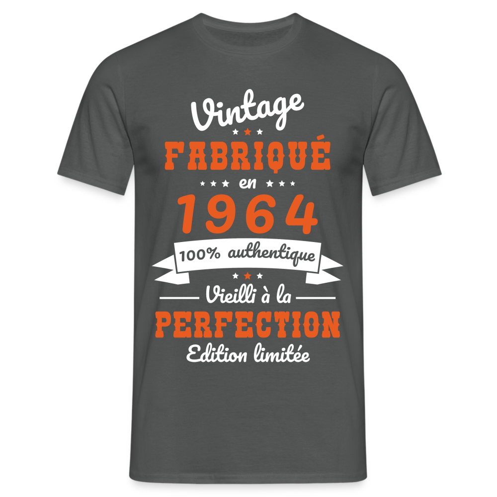 T-shirt Homme - Anniversaire 60 Ans - Vintage Fabriqué en 1964 - charbon