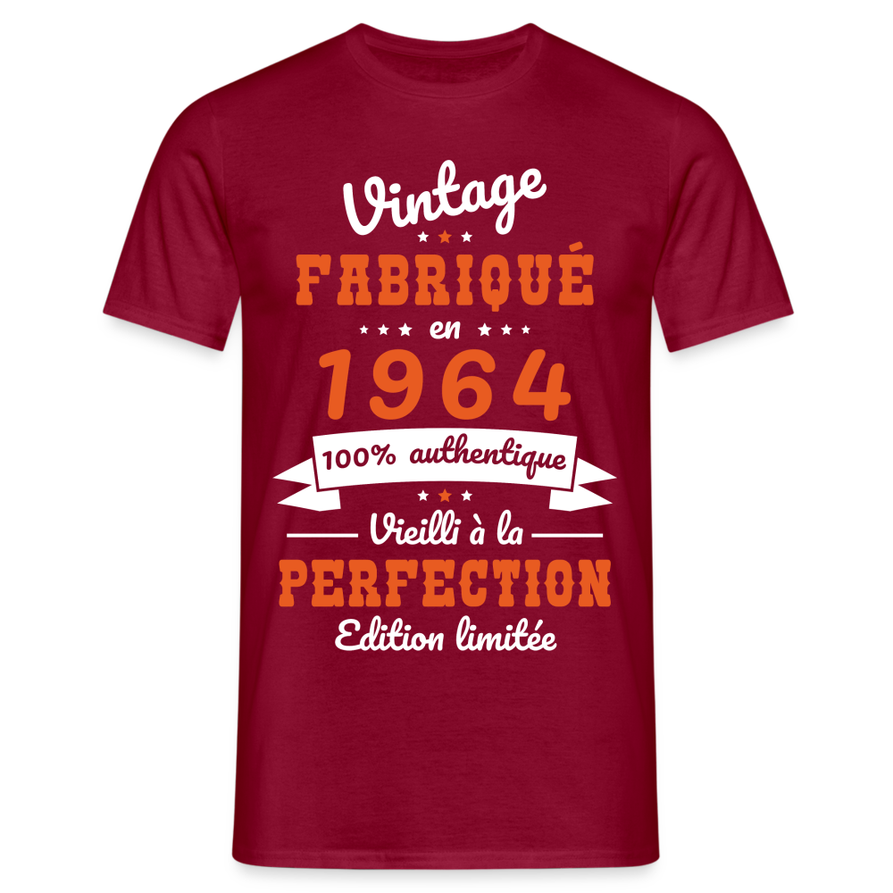 T-shirt Homme - Anniversaire 60 Ans - Vintage Fabriqué en 1964 - rouge brique