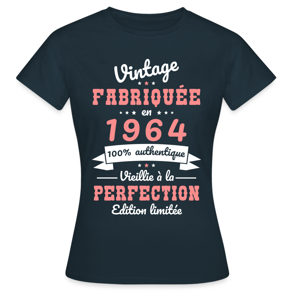 T-shirt Femme - Anniversaire 60 Ans - Vintage Fabriquée en 1964 - marine