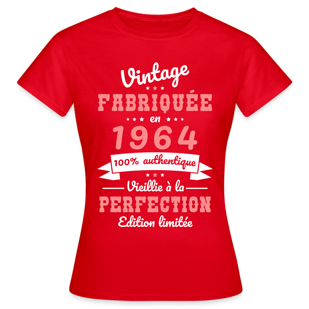 T-shirt Femme - Anniversaire 60 Ans - Vintage Fabriquée en 1964 - rouge