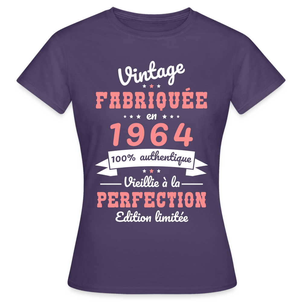 T-shirt Femme - Anniversaire 60 Ans - Vintage Fabriquée en 1964 - violet foncé