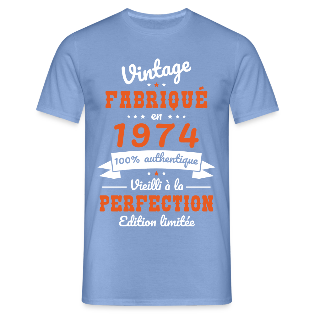 T-shirt Homme - Anniversaire 50 Ans - Vintage Fabriqué en 1974 - carolina blue