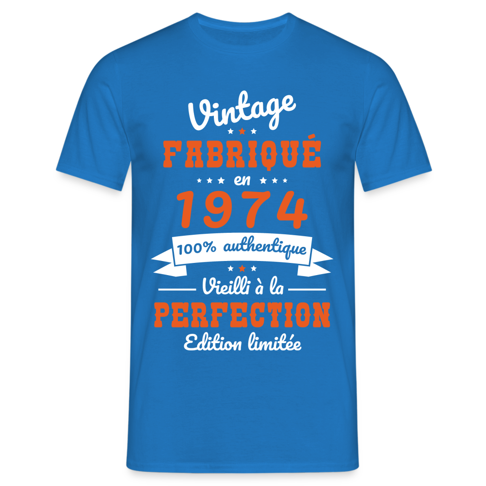 T-shirt Homme - Anniversaire 50 Ans - Vintage Fabriqué en 1974 - bleu royal