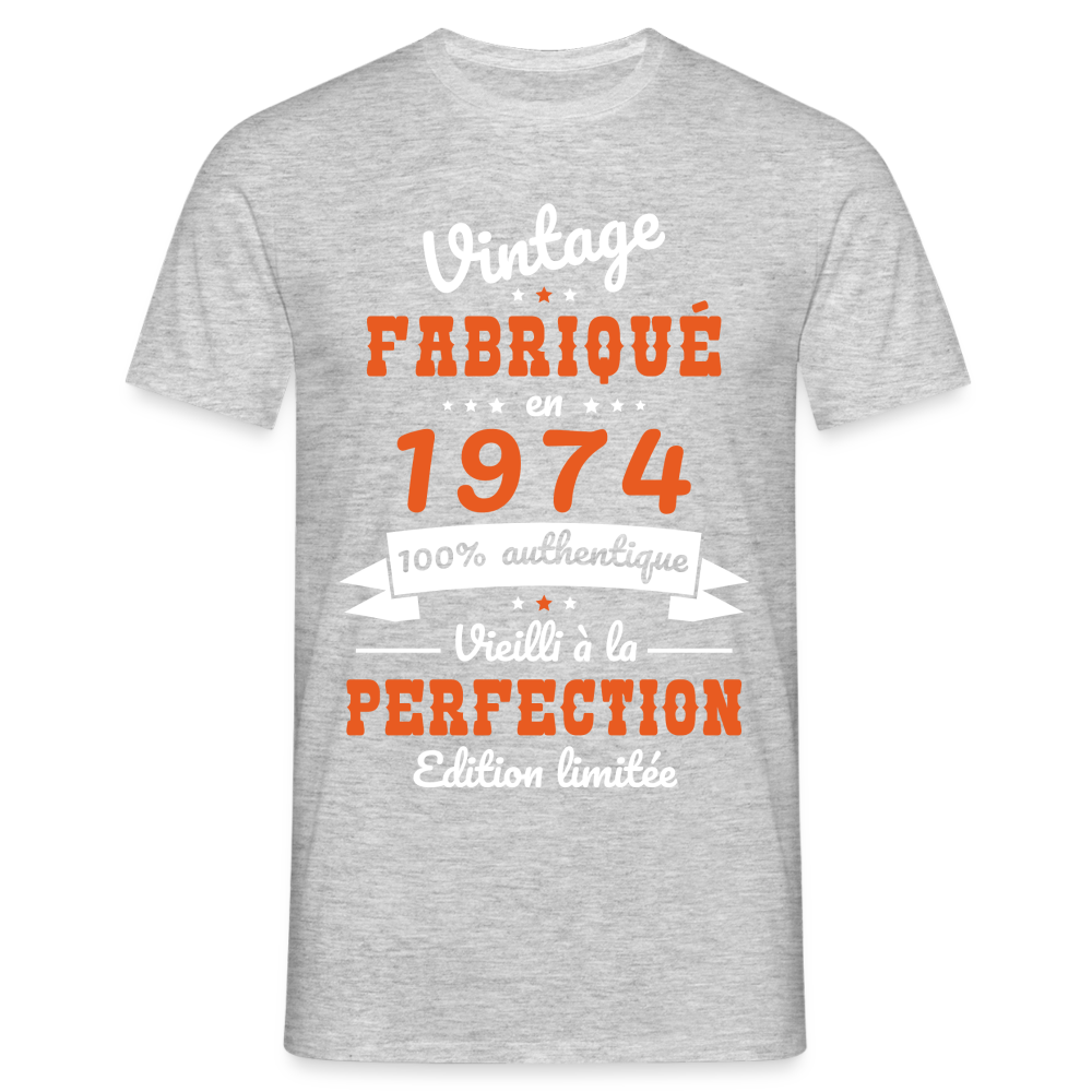 T-shirt Homme - Anniversaire 50 Ans - Vintage Fabriqué en 1974 - gris chiné