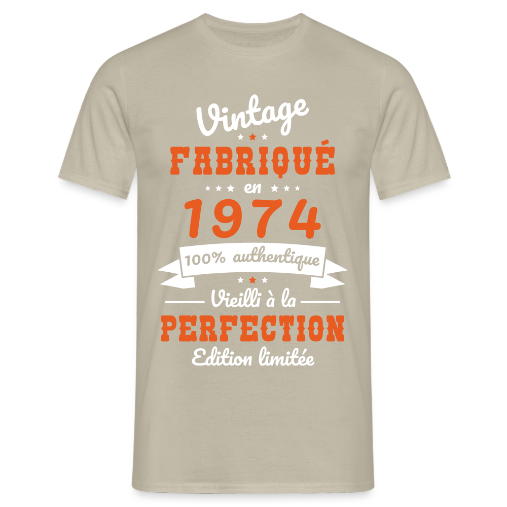 T-shirt Homme - Anniversaire 50 Ans - Vintage Fabriqué en 1974 - beige sable