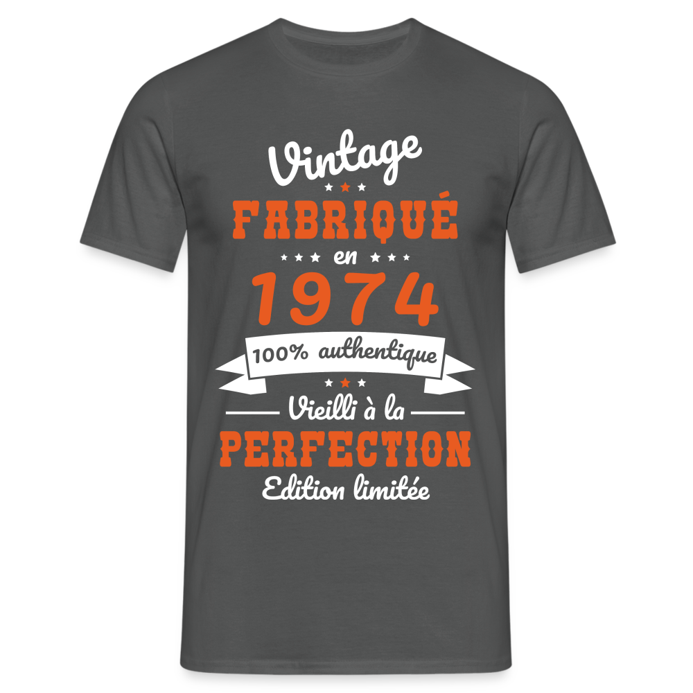 T-shirt Homme - Anniversaire 50 Ans - Vintage Fabriqué en 1974 - charbon