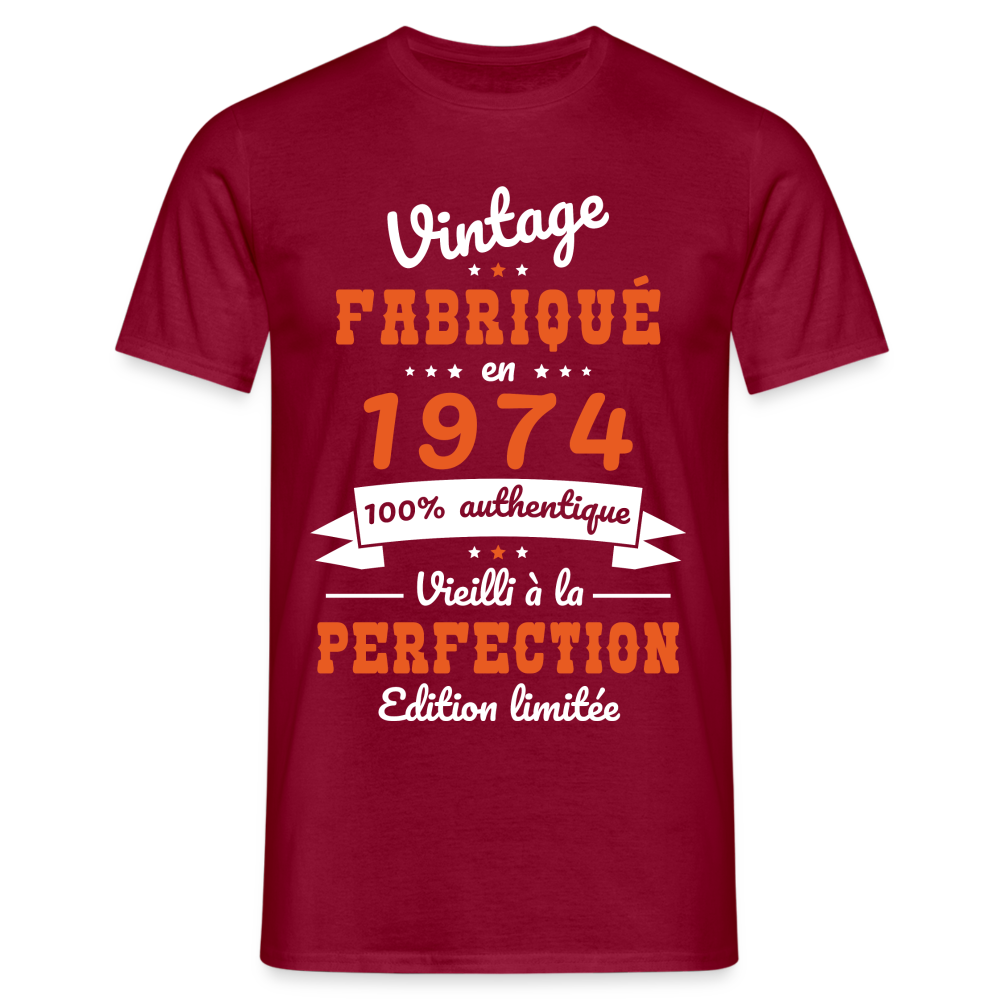 T-shirt Homme - Anniversaire 50 Ans - Vintage Fabriqué en 1974 - rouge brique