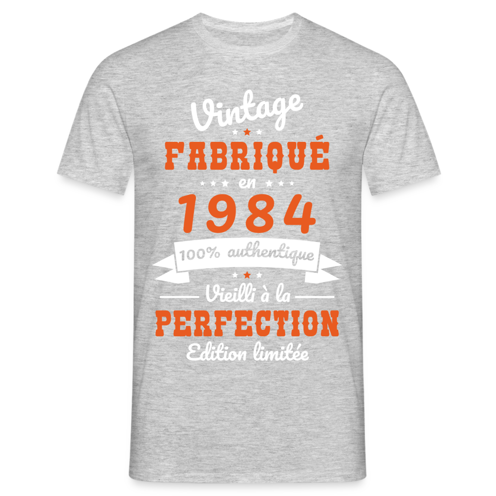 T-shirt Homme - Anniversaire 40 Ans - Vintage Fabriqué en 1984 - gris chiné